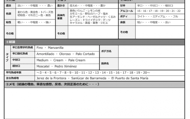 19年 シェリー テイスティング練習用の資料